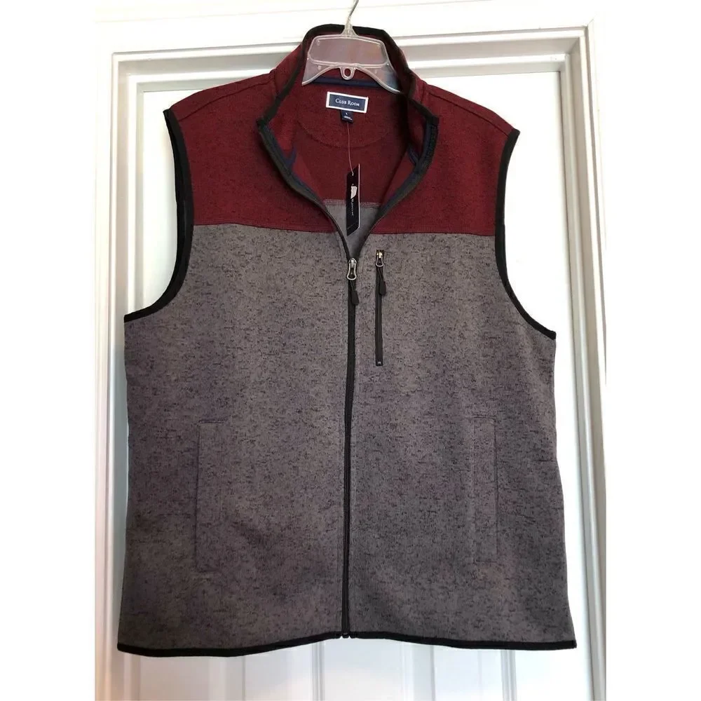 CLUB ROOM - NWT - M Sz L Colorblock Fleece Sweater Vest/Maroon & Grey. SO NICE!